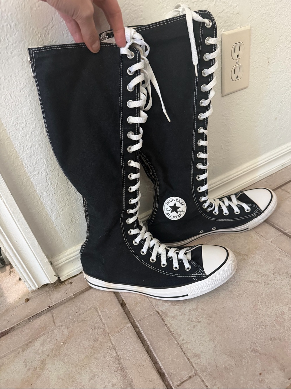 Converse Black and White Knee-High Canvas Lace-Up Sneakers